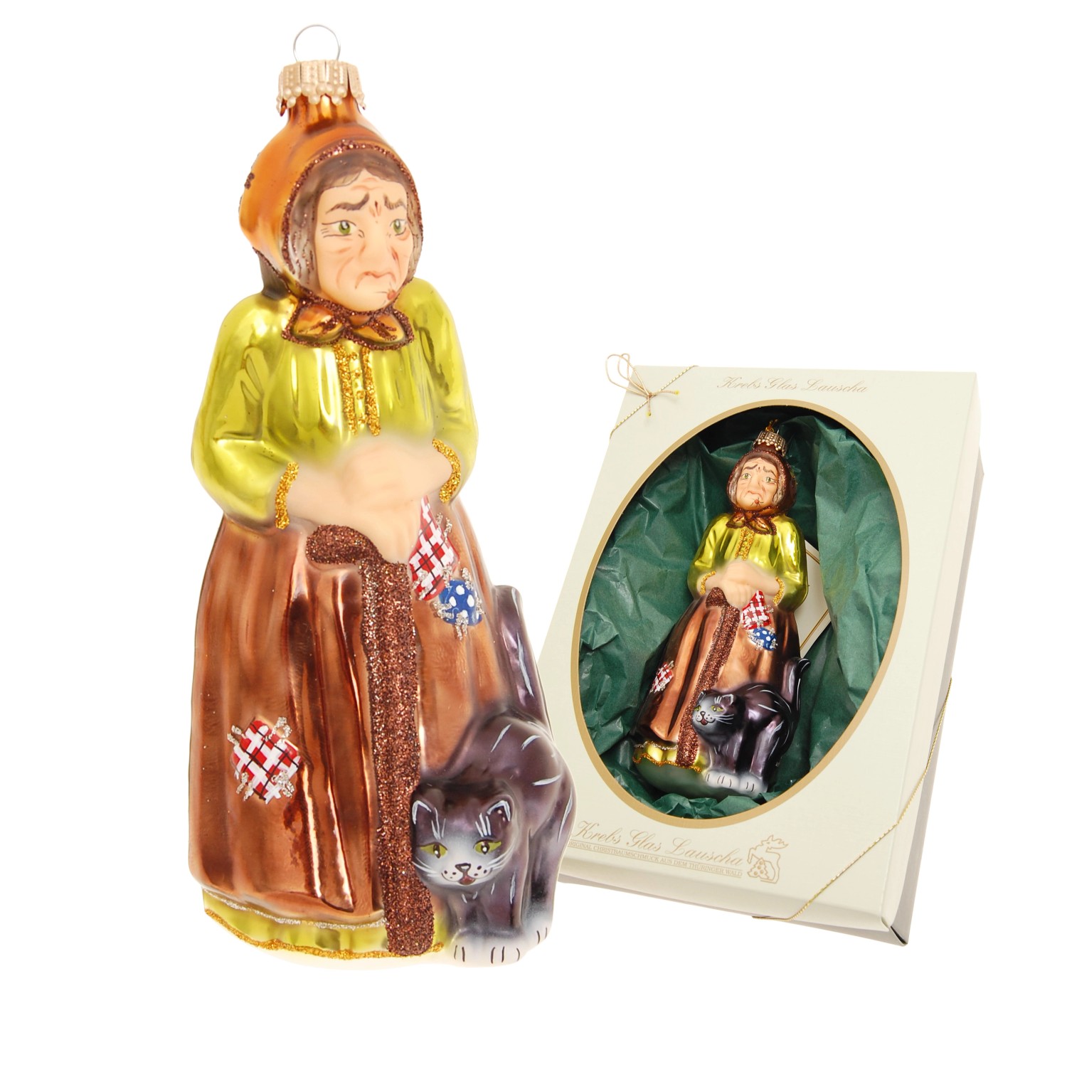 Krebs Glas Lauscha Baumschmuck Hexe Befana Braun 17cm