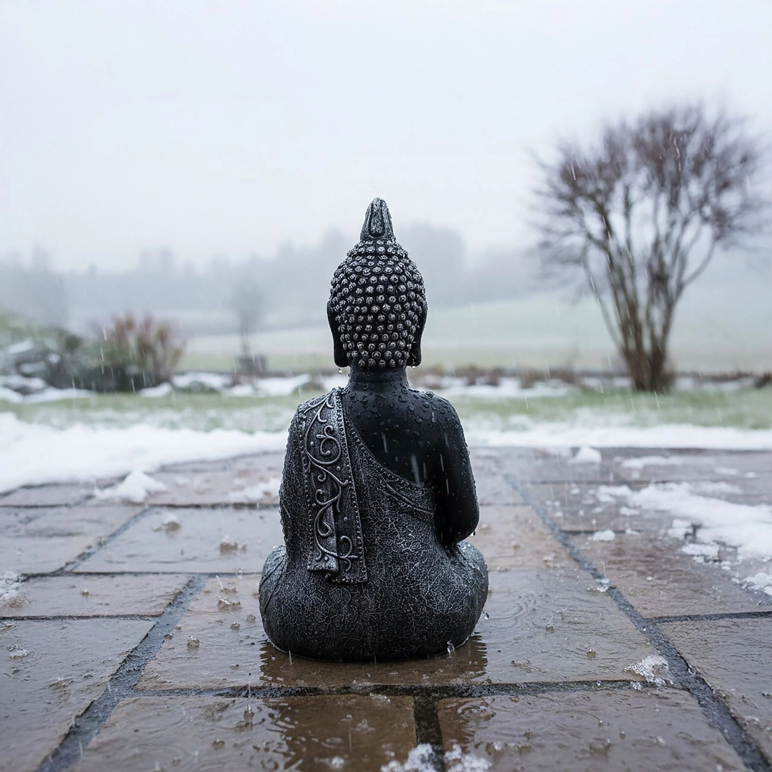 Relaxdays Buddha Figur Polyresin Anthrazit Wetterfest Frostsicher 45 cm x 29 cm x 18 cm_5