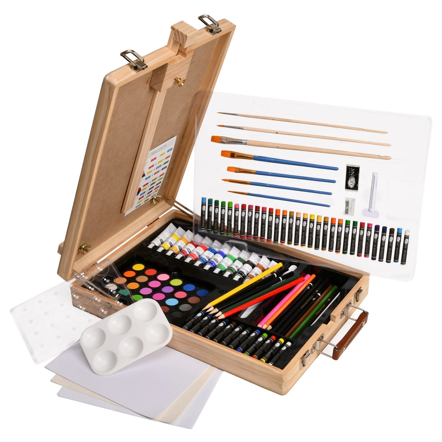 Artina Vincent Staffelei Malset, 188-teilig, mit Farben, Pinseln und Zubehör im Holzkoffer.