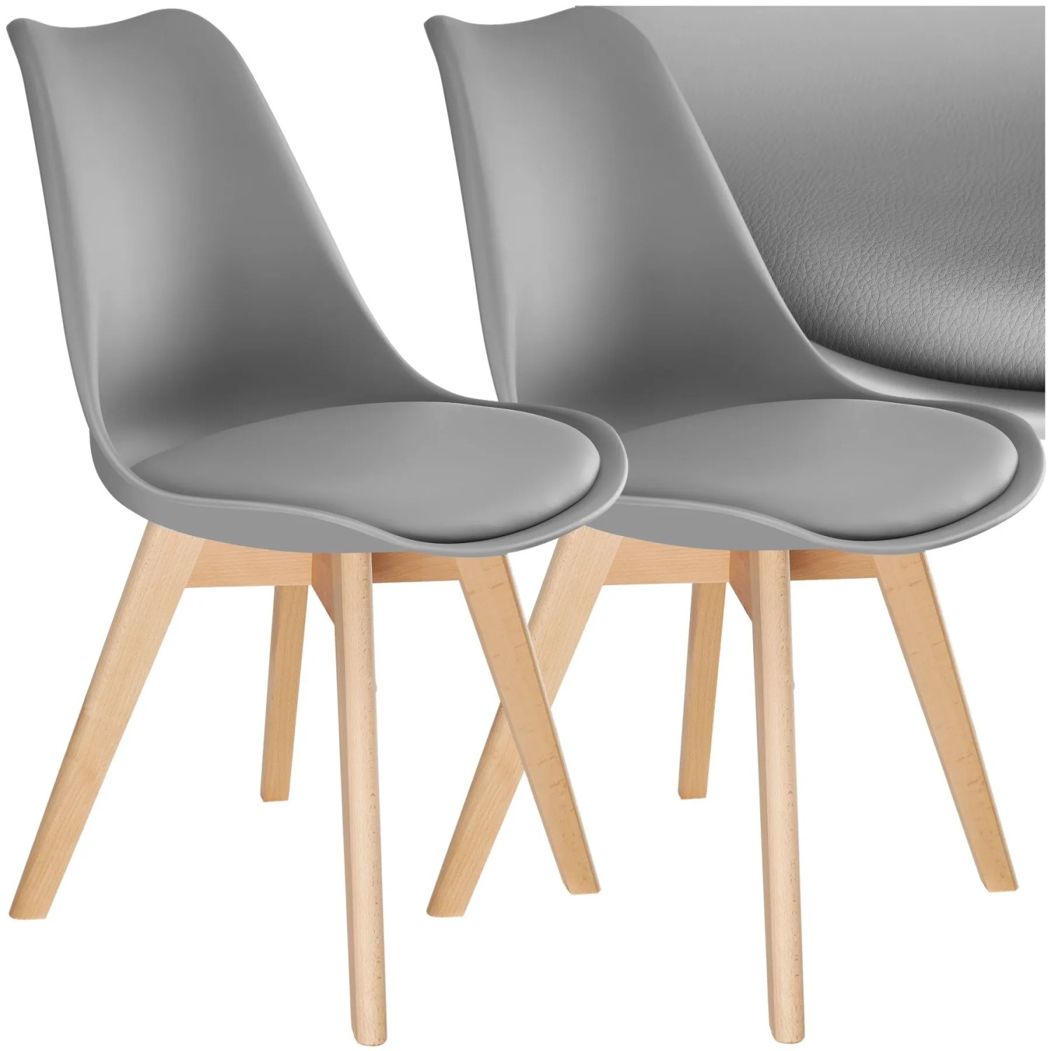 Tectake Set Esszimmerstuhl Frederikke Scandi Design Gepolsterte Sitzfläche  Ergonomische Form 2Er Set 53 x 49 x 82 cm Grau