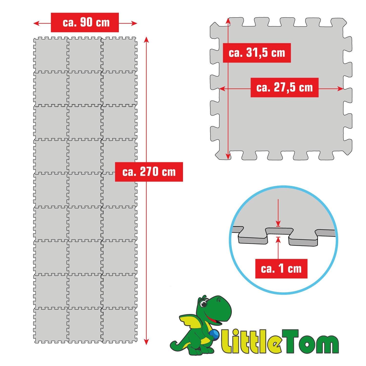 LittleTom Puzzlematte, 27-teilig, beige, braun, pink, Maße: 90x270cm, Detailaufnahme der Verbindung.