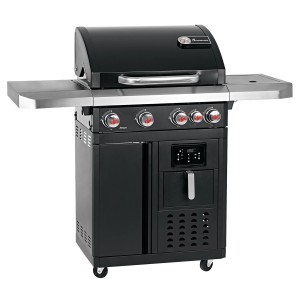 Landmann Gasgrill GG-II-492BKDE, 120 cm, Schwarz mit Seitenbrenner und Heißluftfritteuse.