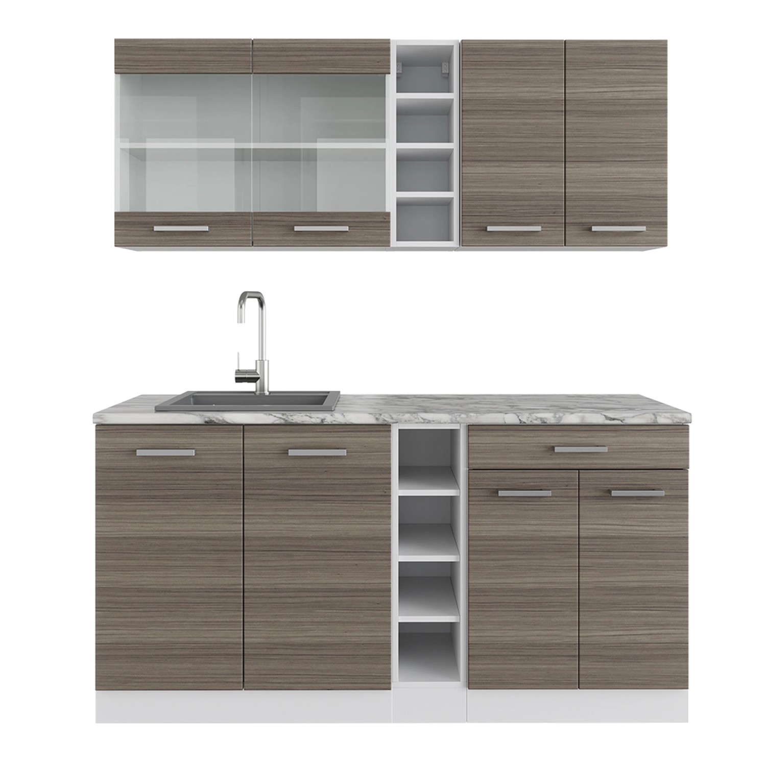 Vicco R-Line Singleküche Edelgrau/Weiß 160 cm AP Marmor günstig online kaufen