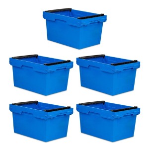 Sparset: 5 blaue PROREGAL Stapelboxen mit Bügel, 58L, ideal zur Lagerung und zum Transport.