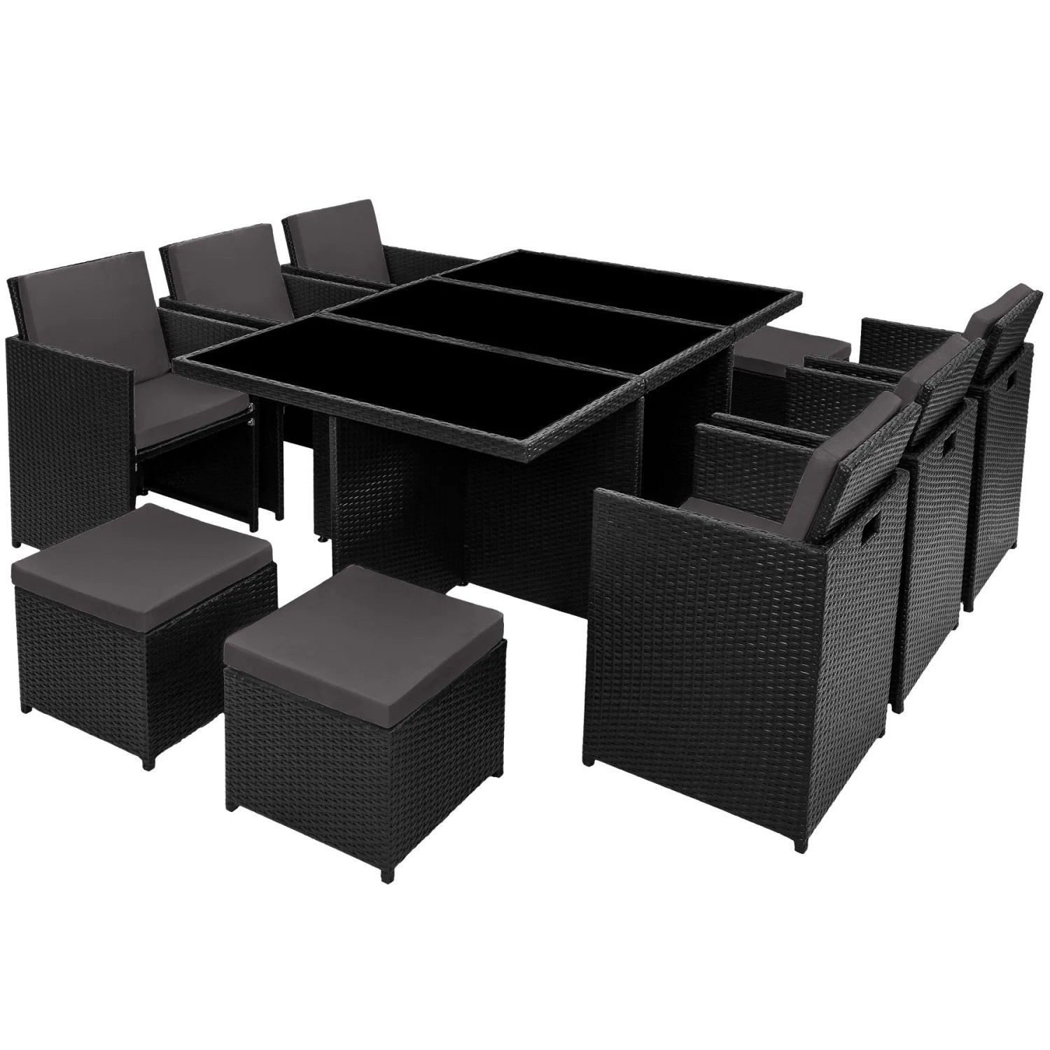 Tectake Aluminium Rattan Sitzgruppe New York Wetterfest und Uv Beständig 2 Bezugssets  54 x 58 x 82 cm Schwarz