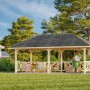 Palmako Pavillon Bianca Set 107, 588x300 cm, weiß lackiert, mit Geländer und Walmdach.