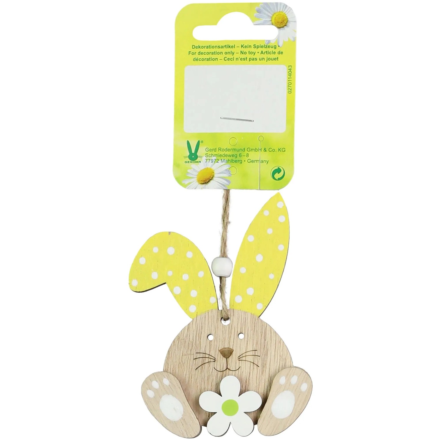 Osterdeko Hase aus Holz zum Hängen 8 cm Natur-Gelb