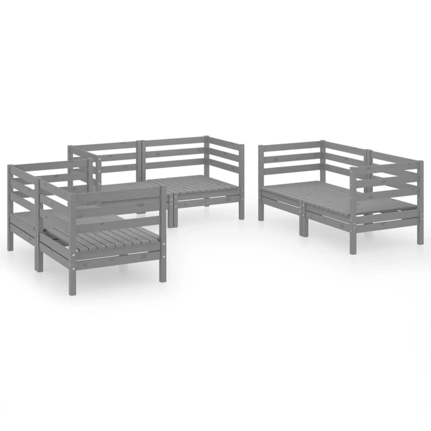 6-tlg. Garten-lounge-set Grau Massivholz Kiefer günstig online kaufen