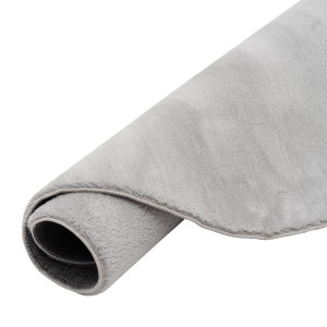 Grauer, runder Pergamon Luxus Fellteppich "Pearl", super soft, 160x160cm, gerollt.