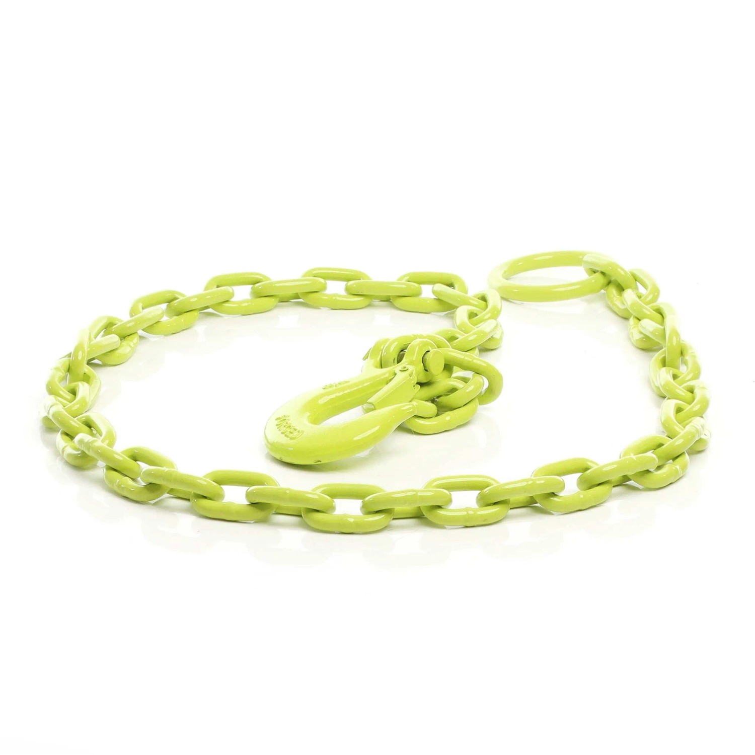 Gelbe Xpotool Forstkette aus Rundstahl, 1,65m lang, mit Sicherheitshaken und Aufhängeglied zum Holzrücken.