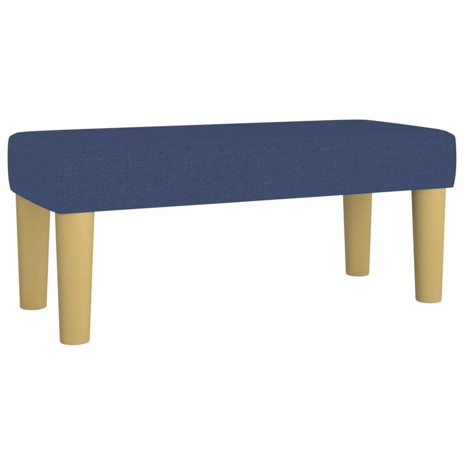 Blaue vidaXL Bank aus Stoff, passend zum Boxspringbett, mit hellen Holzfüßen.