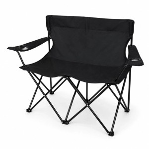 BigDean Campingstuhl 2 Personen Camping Sofa Faltbar Camping Bank Schwarz 2 Getränkehalter Tragetasche Belastbar bis 250 kg Campingstuhl Faltbar