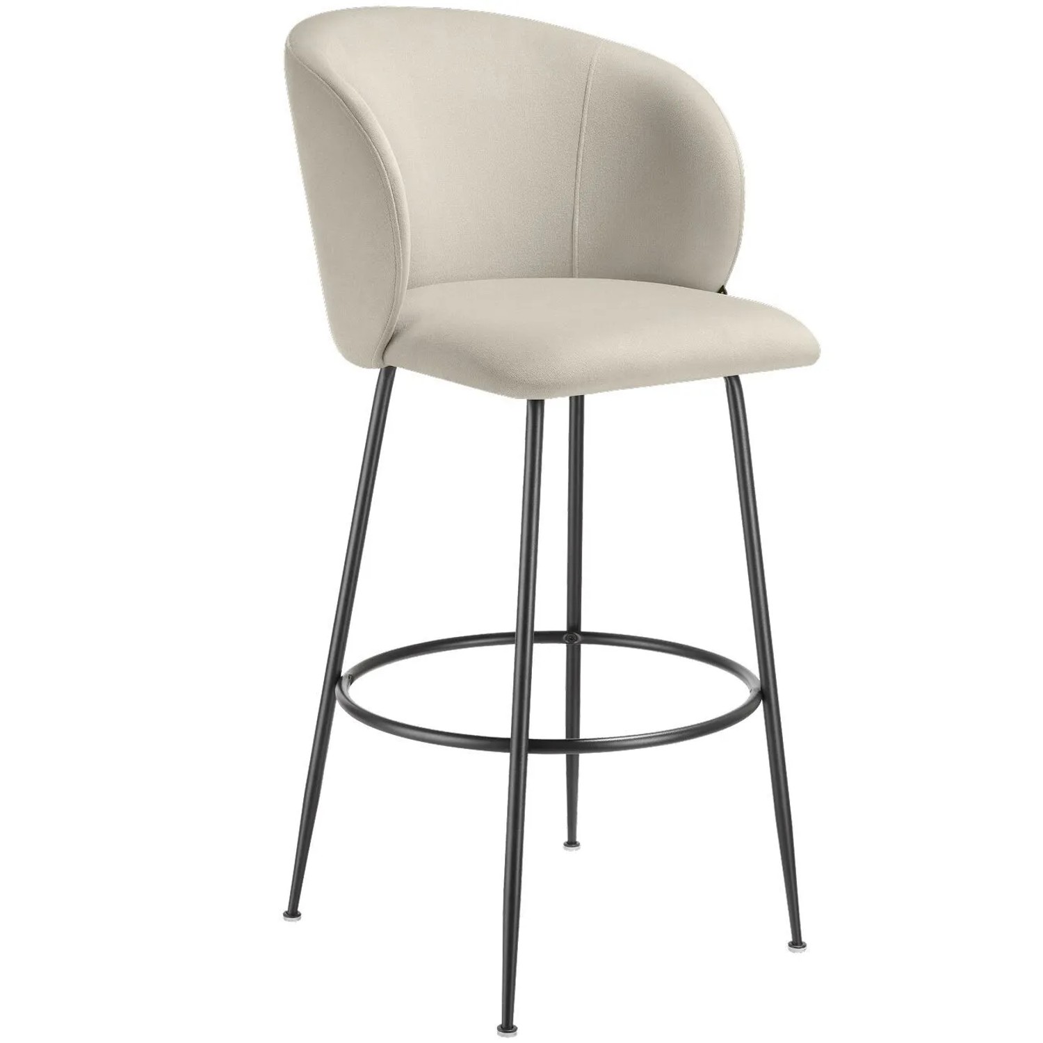 Tectake Barstuhl Luana In Samtoptik Gepolstert Mit Breiter Rückenlehne Und Fußstütze 2Er Set 60 X 51 X 106 Cm Creme Schwarz