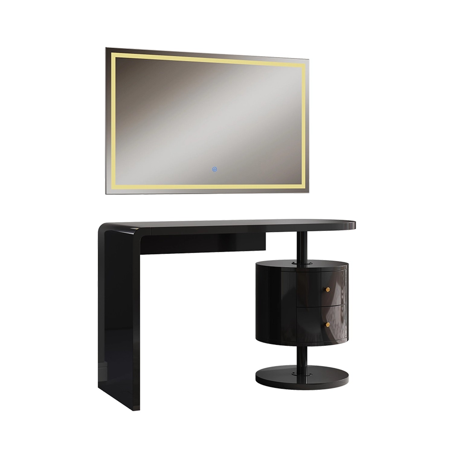 Vicco Schminktisch Lara Schwarz Hochglanz 120 cm mit LED-Spiegel günstig online kaufen