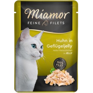 Miamor Katzen-Nassfutter mit Huhn in Geflügel-Jelly, 100g. Feine Filetstückchen für Katzen.