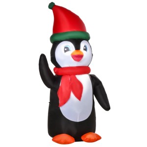Aufblasbarer HOMCOM Weihnachts-Pinguin, 1,6 m hoch, mit roter Mütze, Schal und LED-Lichtern. Festliche Gartendeko.