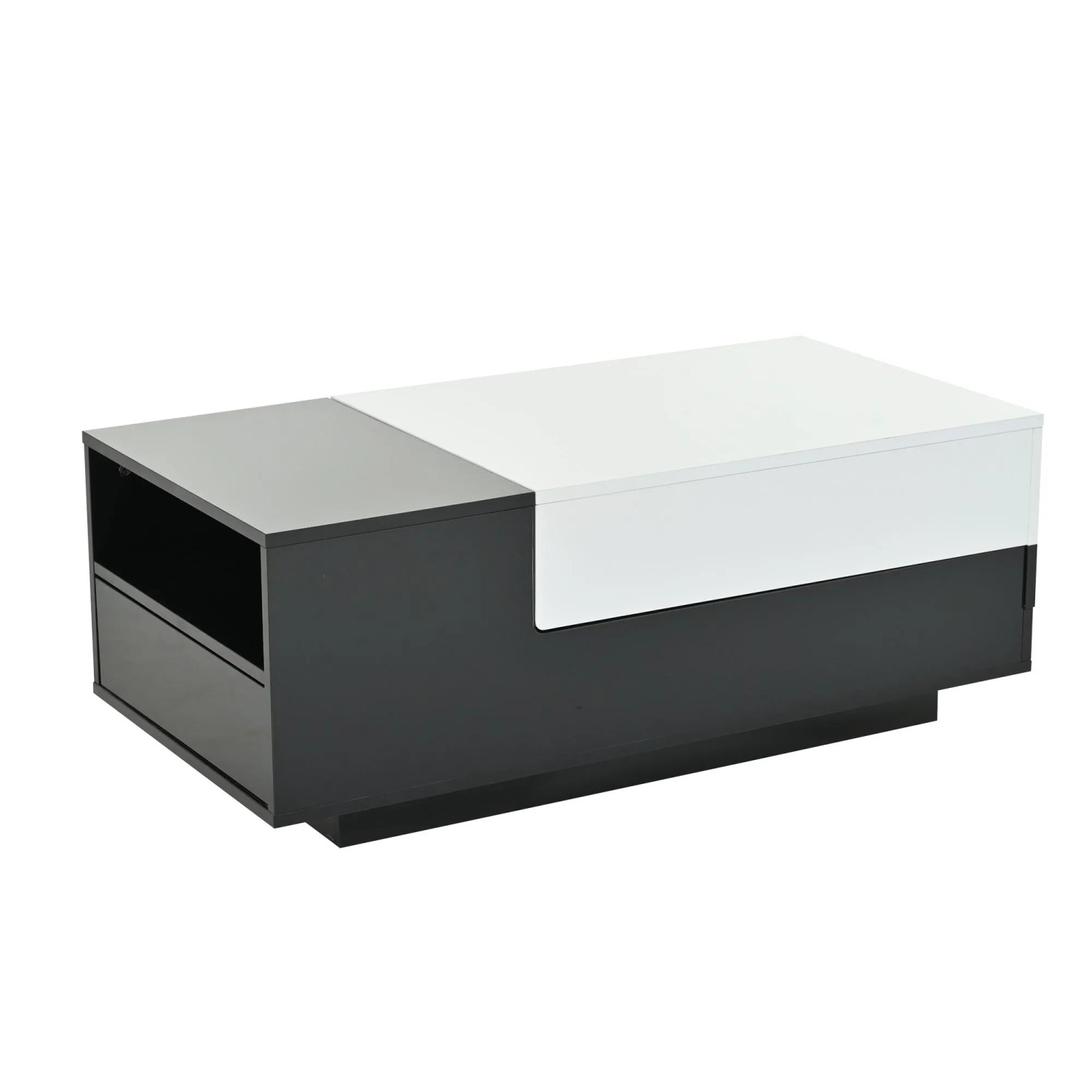 ModernLuxe Couchtisch Hochglanz mit 1 Schublade Schiebetischplatte Spanplatte Weiß Schwarz