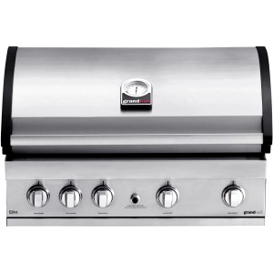 Grandhall Einbau-Gasgrill Elite G4 aus Edelstahl mit Thermometer und vier Brennern.