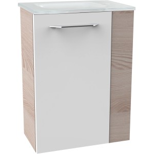Fackelmann Waschbeckenunterschrank SBC Alaska Esche, 44 cm breit, mit weißer Front und Griff.