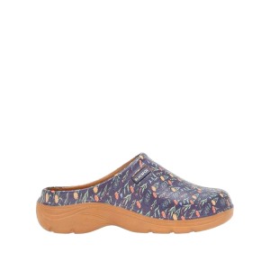 Blaue Blackfox Clog Judy Gr. 38 mit Blumenmuster, ideal als Gartenbekleidung.