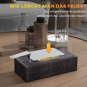 HOMCOM Ethanol Kamin Tischfeuer mit Feuerlöscher auf Tisch, Detailaufnahme.