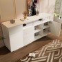 Weißes Merax Sideboard 160 cm mit LED Beleuchtung, Acrylstützen, Schubladen und Schränken für Wohnzimmer.