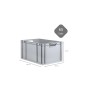 Graue PROREGAL Eurobox 65 Liter mit Scharnierdeckel und roten Verschlüssen, 32x40x60 cm.