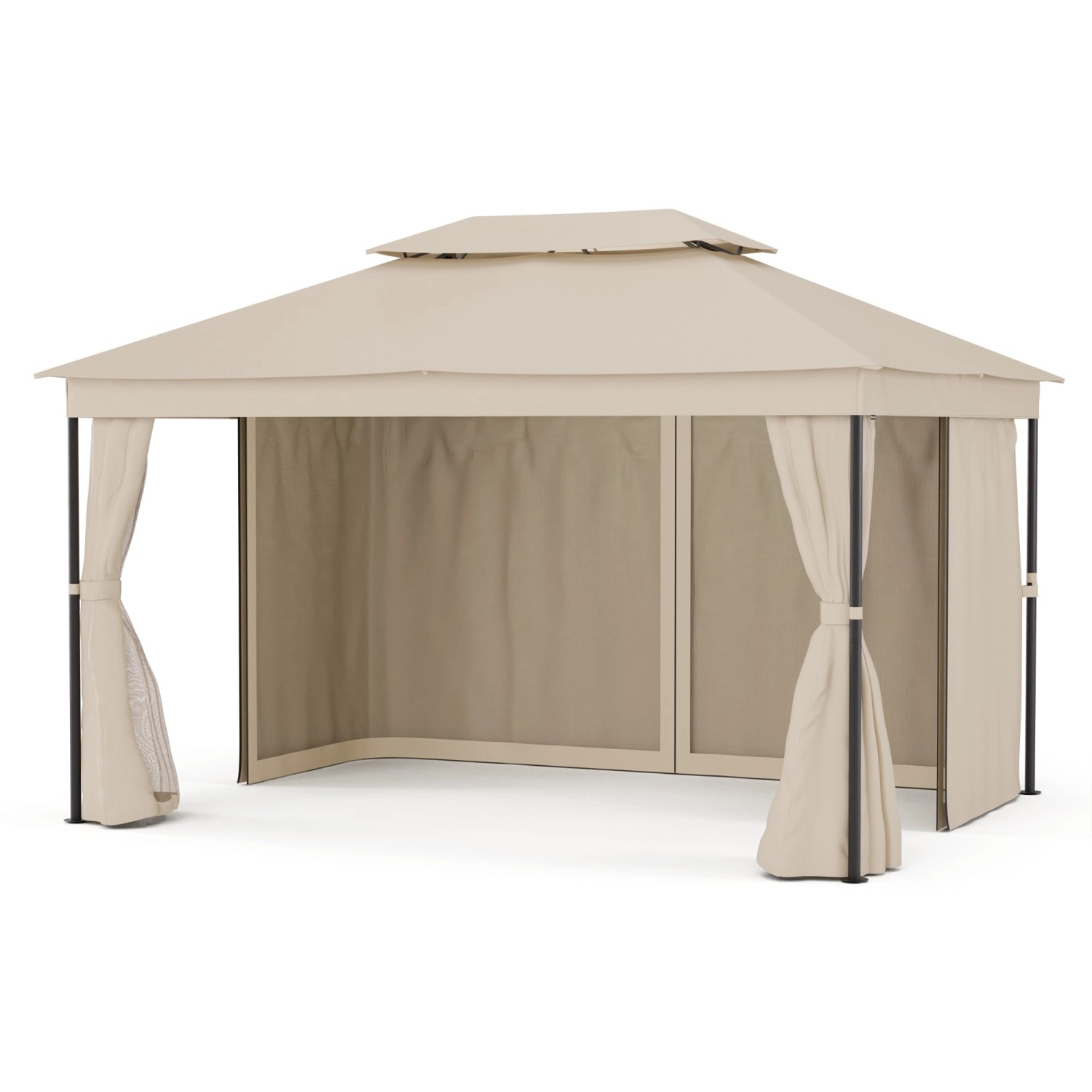 Blumfeldt Mondo Dual 3x4 m Pavillon mit Doppeldach und Moskitonetzen Beige günstig online kaufen