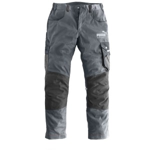 Puma Workwear Arbeitshose Champ, stahlgrau/carbon, Größe 46, mit Knieverstärkung und Cargotasche.