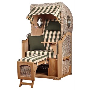 Strandkorb Ammersee Single Teak Komplettset mit Bullauge, Schutzhülle und Doppelrollen.