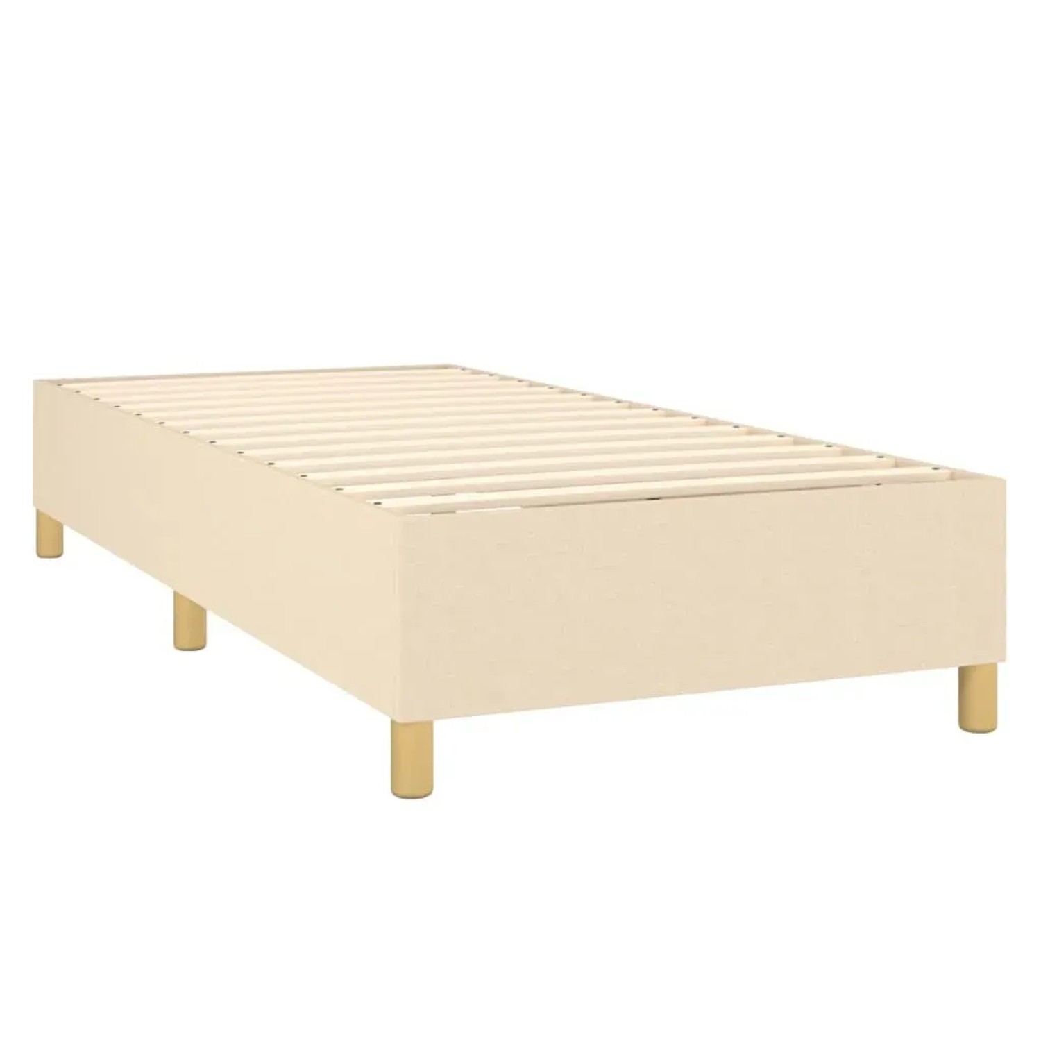 Cremefarbenes vidaXL Boxspringbett 100x200 cm mit Stoffbezug und Holzfüßen.