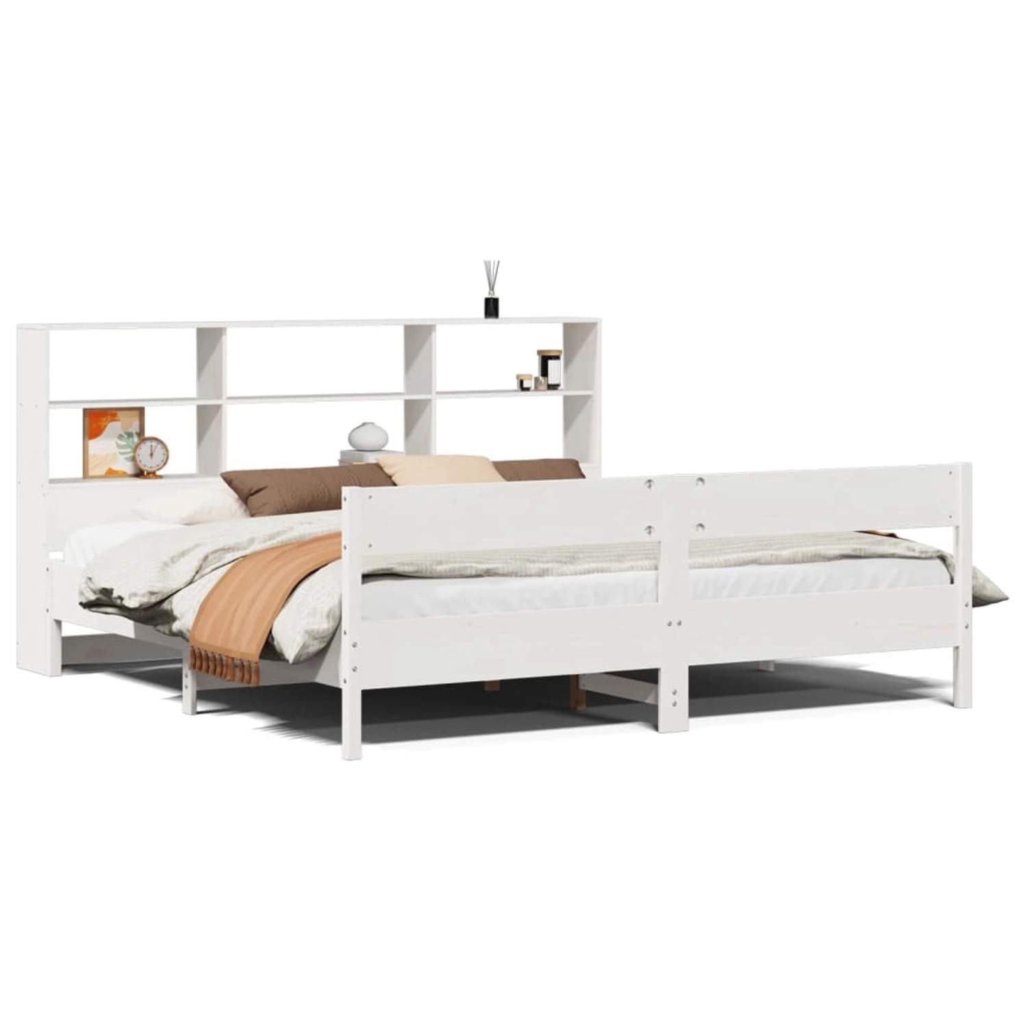 vidaXL Massivholzbett mit Regal ohne Matratze Weiß 180x200 cm Kiefer 332297 günstig online kaufen
