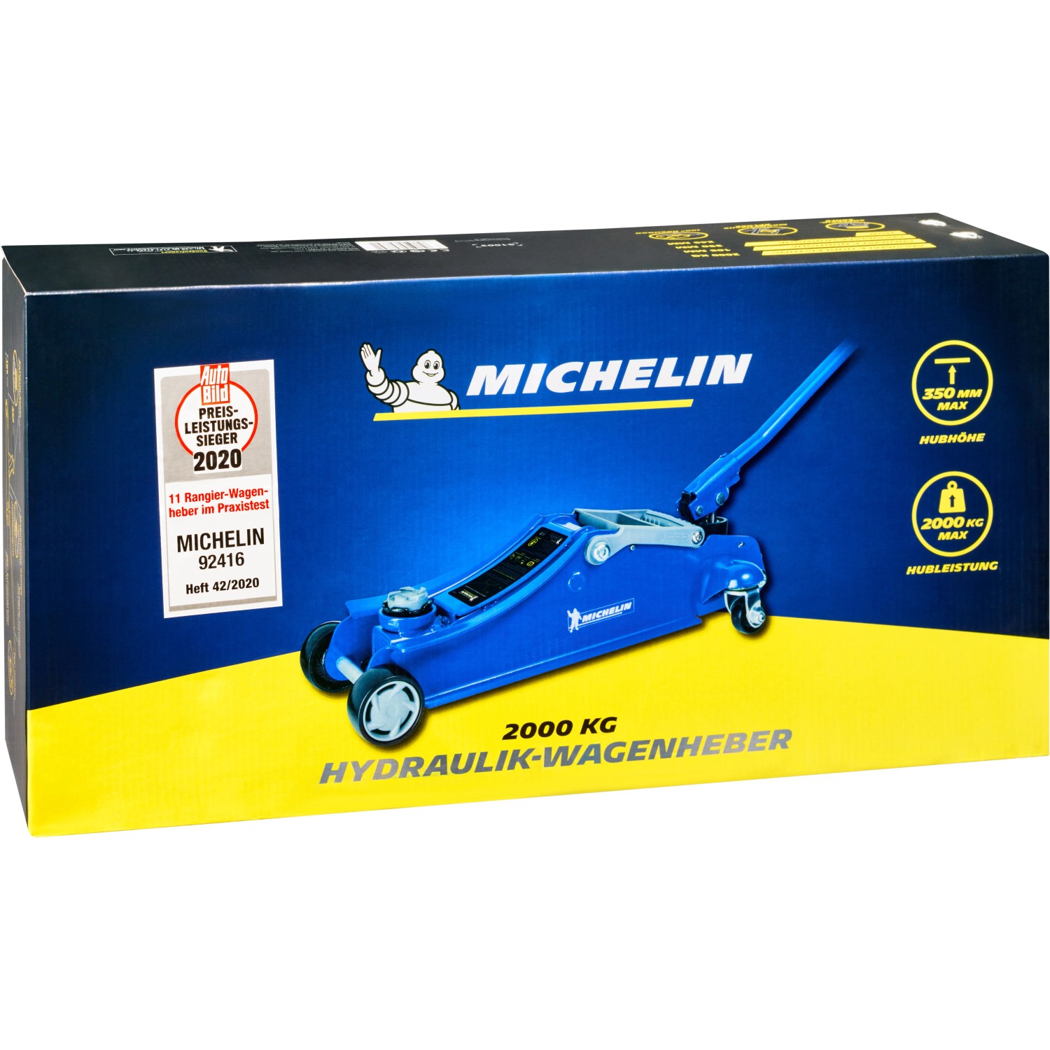 Michelin Hydraulik-Wagenheber 2.000 kg im Karton, blau. Werkzeug für Autoreparatur und Radwechsel.