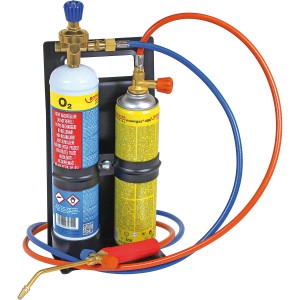 Rothenberger Roxy-Kit Eco: Autogenschweißgerät mit Gas- und Sauerstoffbehälter, sofort einsatzbereit.