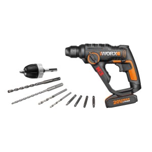 Worx Bohrhammer WX390 mit Bohrer-Set, ideal zum Bohren in Stein, Beton und Naturstein.