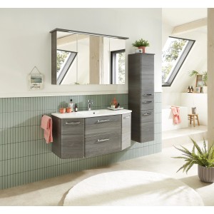 Pelipal Badmöbel-Set Quickset 328 Graphit, 145 cm, 3-tlg. mit Waschtisch, Unterschrank und Spiegelschrank.