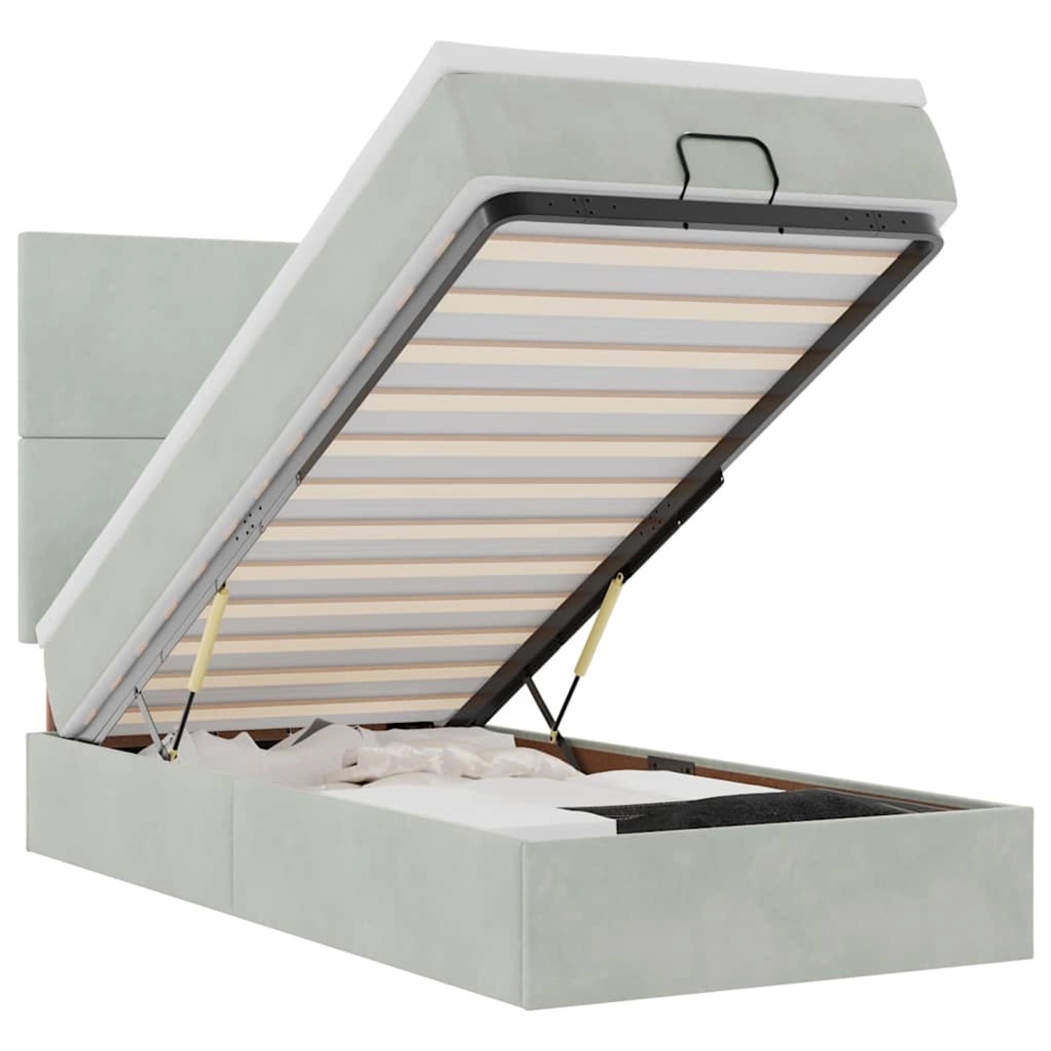 vidaXL Ottoman-Bett mit Matratzen & LEDs Hellgrau 90x200 cm Samt 3314222