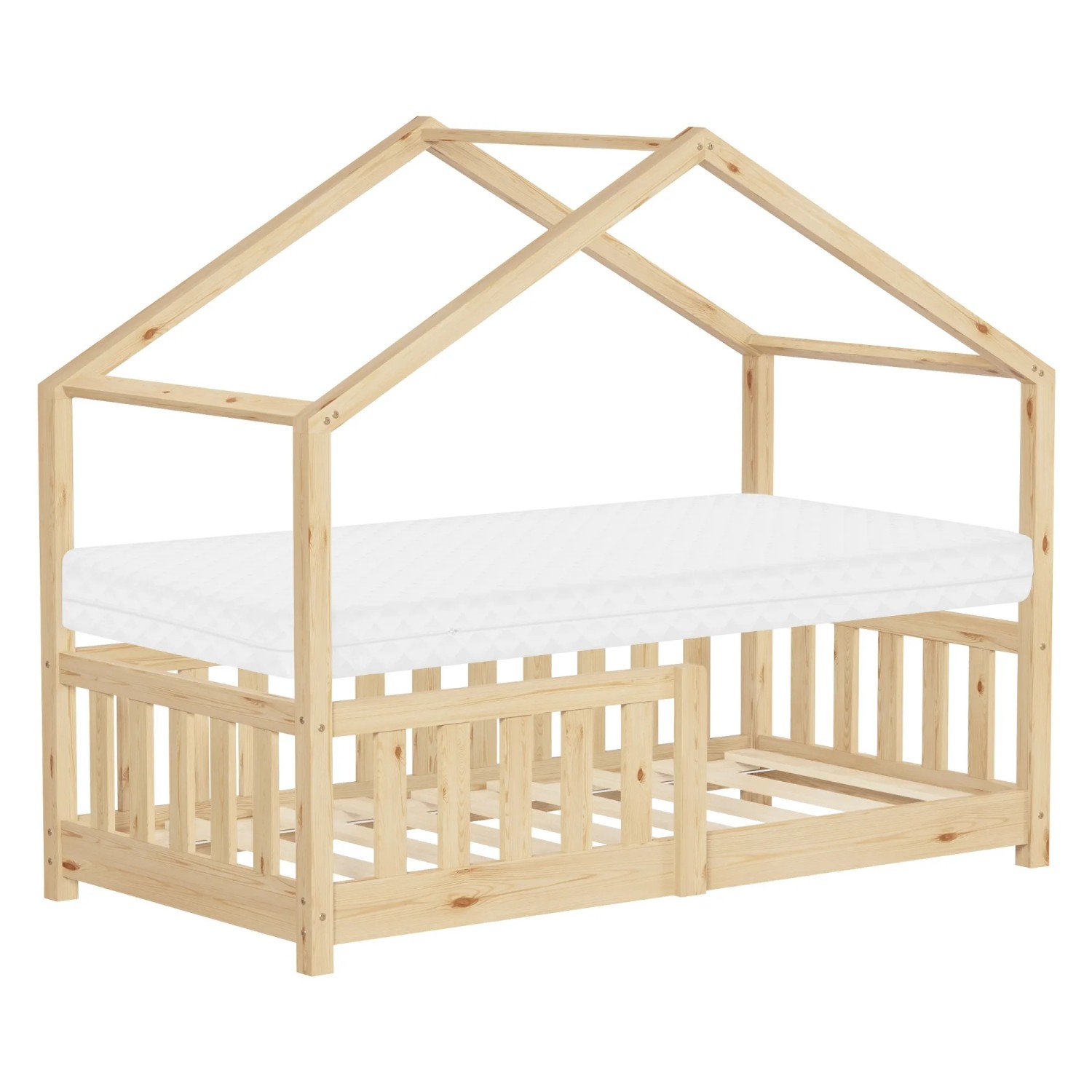 ML-Design Hausbett mit Matratze 70x140 cm Natur aus Kiefernholz