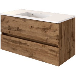 Held Möbel Waschtisch Verona 100 cm in Wotaneiche mit Mineralgussbecken.