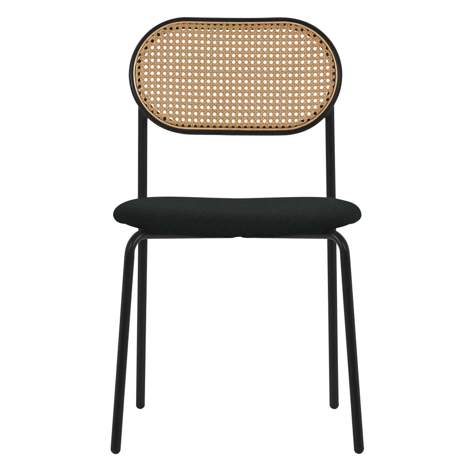 ML-Design Esszimmerstuhl 2er Set, schwarz, Rattanlehne, gepolstert.