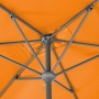 Detailaufnahme des Schneider Balkonschirm in Mandarine, Blick von unten auf das Gestell.
