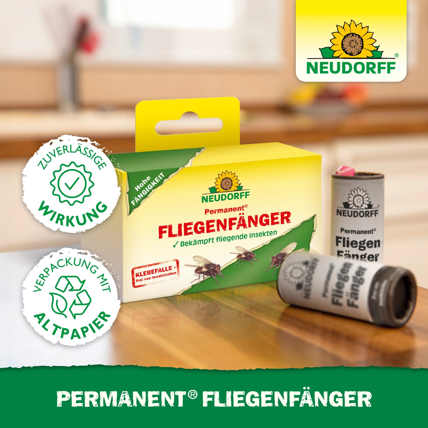 Neudorff Permanent Fliegenfänger: Aufgerollte Leimstreifen zur Fliegenbekämpfung, insektizidfrei.