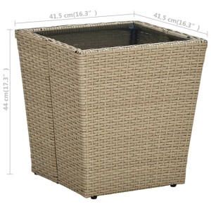 Beiger vidaXL Beistelltisch aus Rattan mit Glasplatte, 41,5x41,5x44 cm.