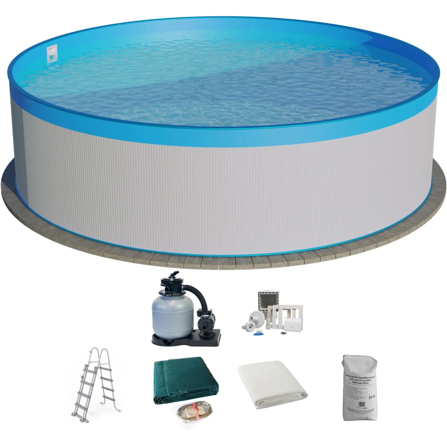Waterman Stahlwandpool Set 7 teilig Hoch Rund 300 x 90 cm Stahl 0,3 mm Weiß Folie 0,2 mm Blau Waterman Stahlwandpool Set 7 teilig Hoch Rund 300 x 90 cm Stahl 0,3 mm Weiß Folie 0,2 mm Blau