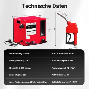 Wiltec Heizöl- Und Dieselpumpe 230V/550W 60L/Min Wandmontage Abschaltautomatik