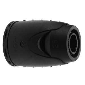 Georg Fischer iFit Adapter 20 mm für Mehrschichtverbundrohre, schwarzer Kunststoff.