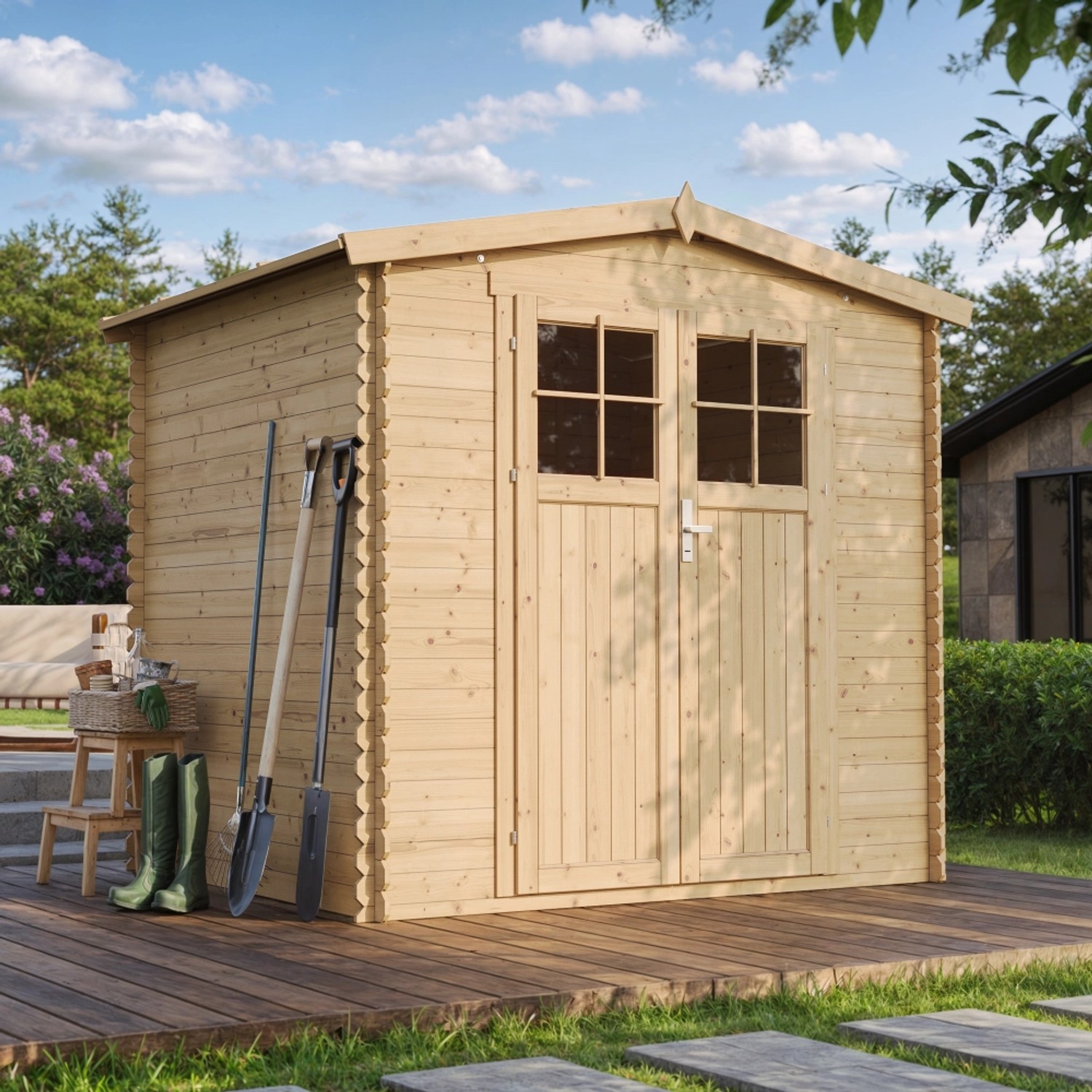Timbela Holz-Gartenhaus M369F Beige Braun 4,33 m² FSC® günstig online kaufen