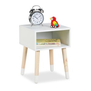 Relaxdays Nachttisch für Kinder MDF Holz Weiß Natur 40 cm x 30 cm x 30 cm