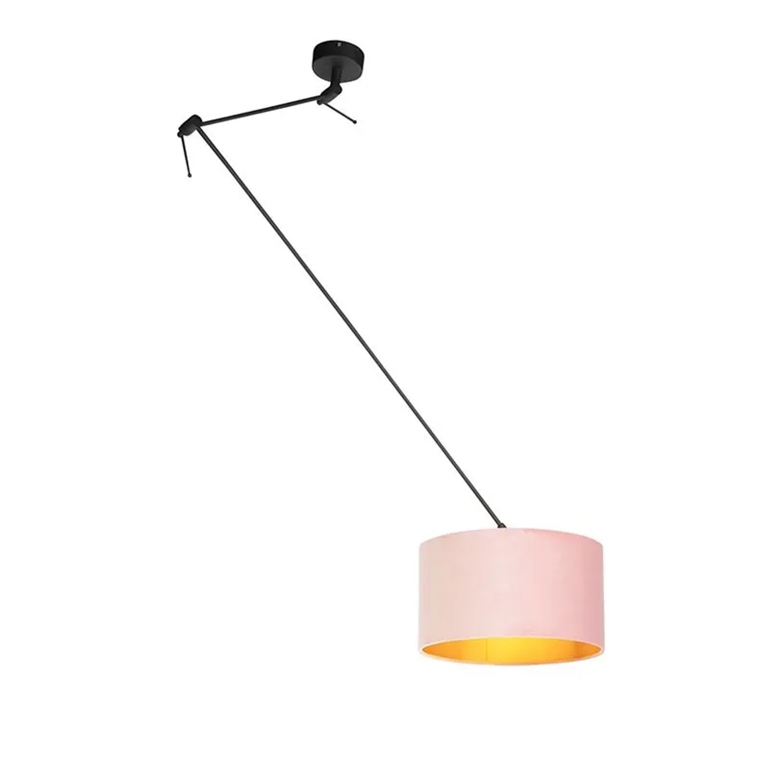 QAZQA Hängelampe mit Veloursschirm altRosa mit Gold 35 cm Blitz I Schwarz