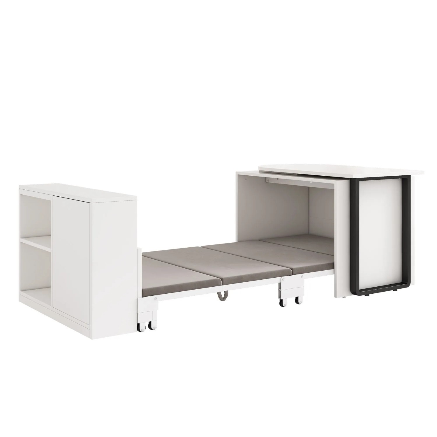 okwish Klappbett Schreibtisch 2In1 Metallgestell Matratze Rollen Stauraum 200x90x75cm Weiß